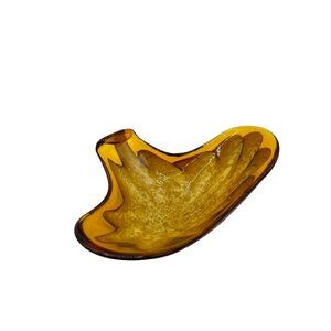 Vintage Amber and Gold Aventurine Art Glass Stretch Bowl MCM Murano